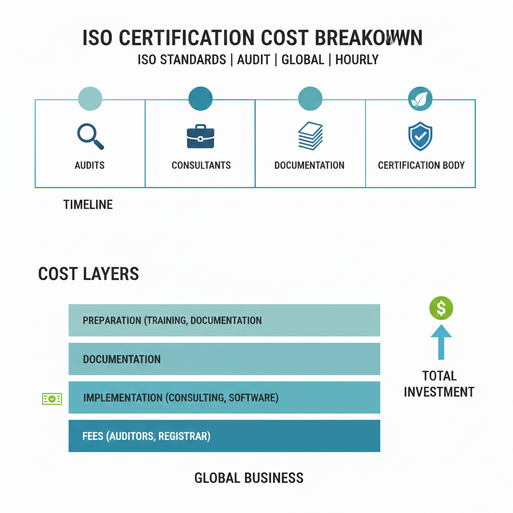 ISO certification cost breakdown including audit fees, consulting costs, and ongoing compliance expenses