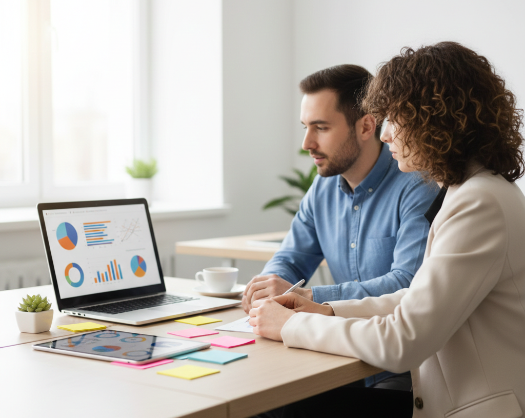 IT consultant discussing technology planning and system improvements with a business owner.